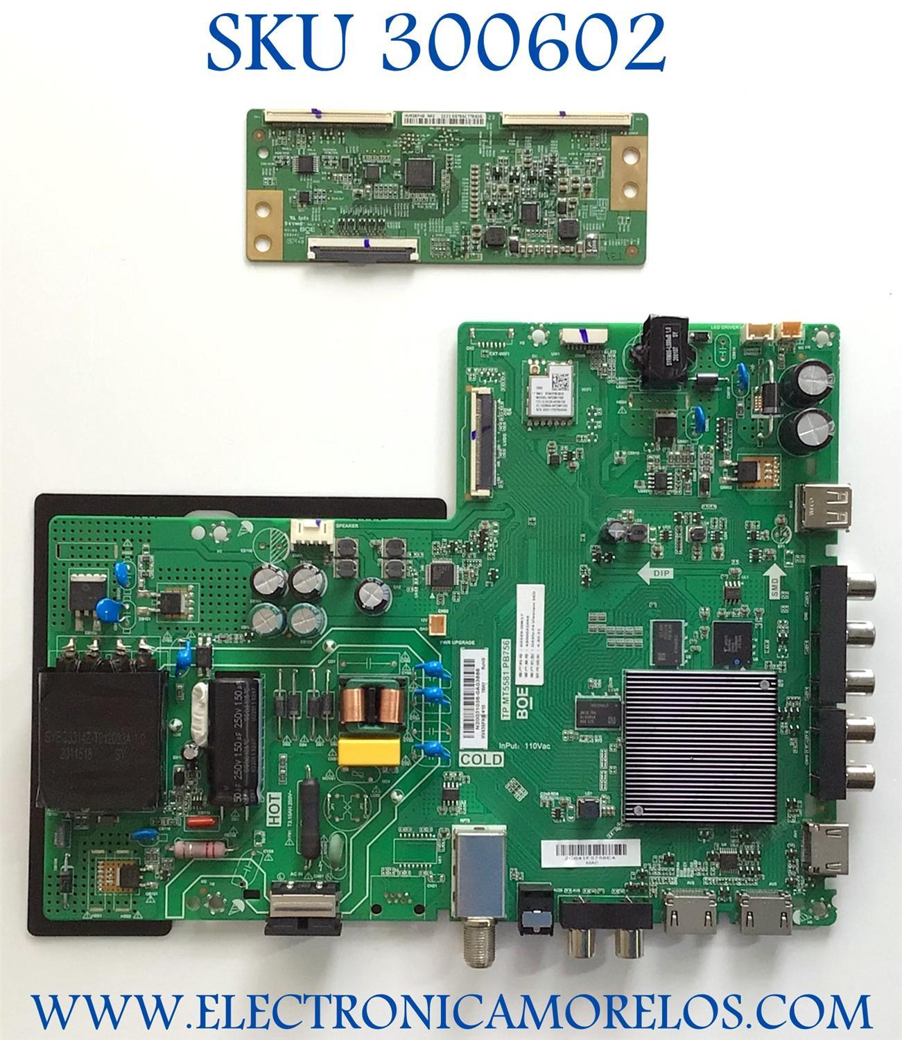 KIT DE TARJETAS PARA TV VIZIO / MAIN FUENTE 60103-00617 / TP.MT5581.PB756 / 4300031044 / 4.30.21 / T-CON HV430FHBN42 / P416751A_20 / 1533 OBT06C7T0836 / PANEL BOEI430WU1 / MODELO D43FX-F4 LBVFVNSW / D43FX-F4